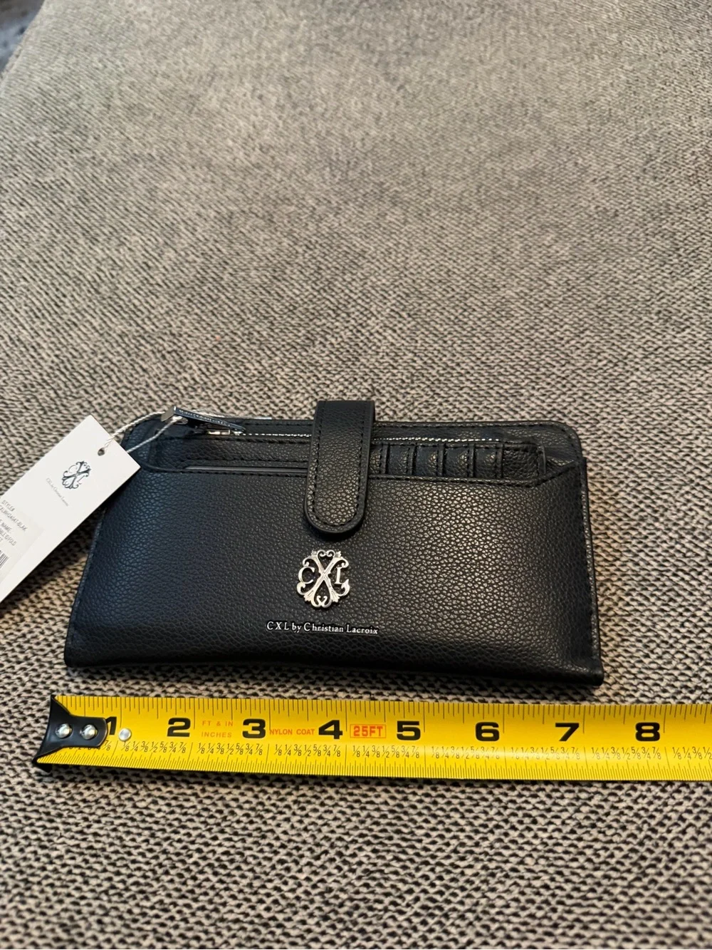 NWT CXL by Christian Lacroix Black Bryce Pebble Id Fold Zipper Wallet